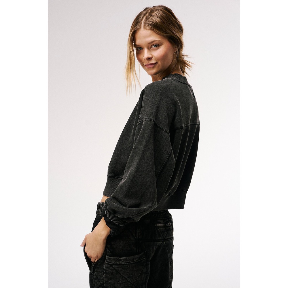 FP Movement Free People Washed Black V-Neck Cropped Sweatshirt Large